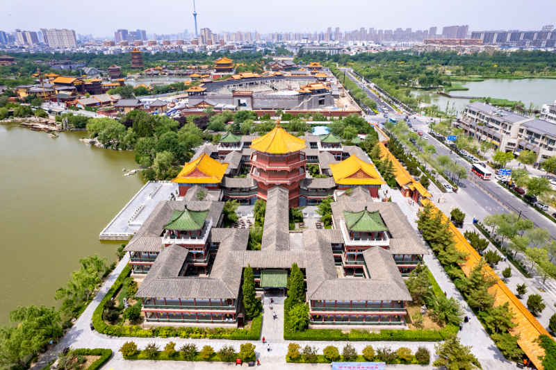 河南开封城市风光地标建筑旅游景区航拍图 