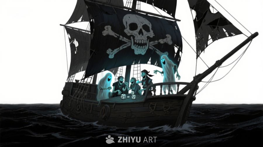 幽灵海盗船在海上航行