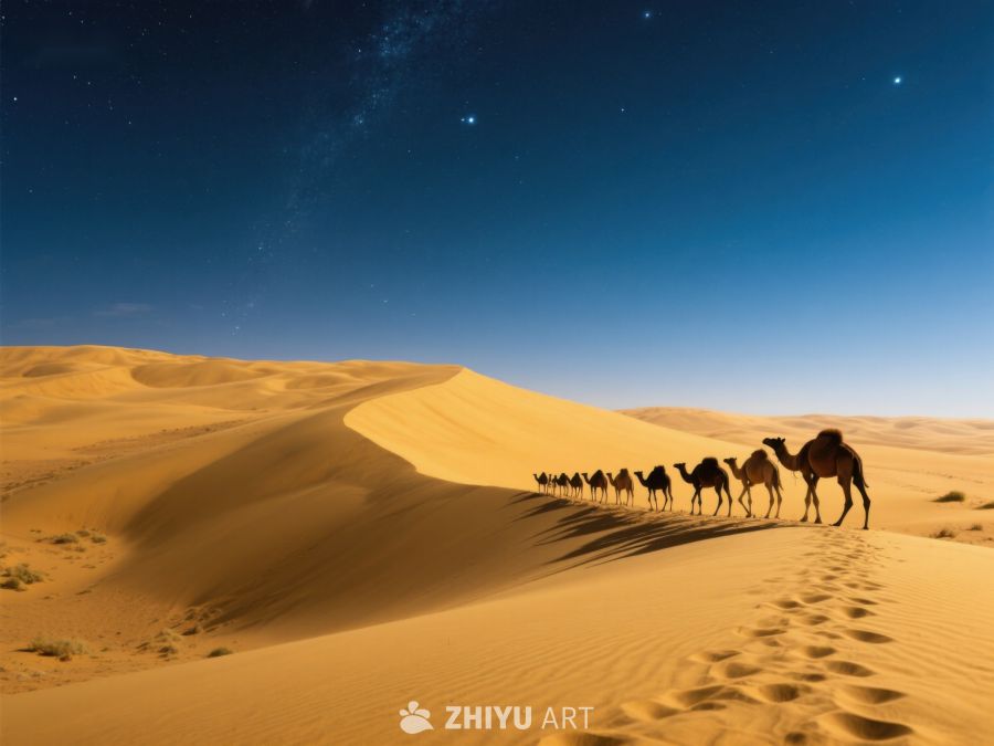 夜空下的沙漠骆驼队 374