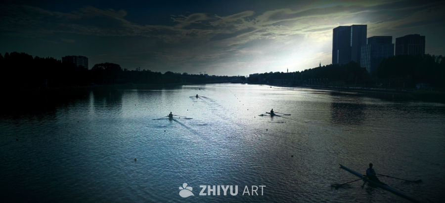 晨曦中的城市划船