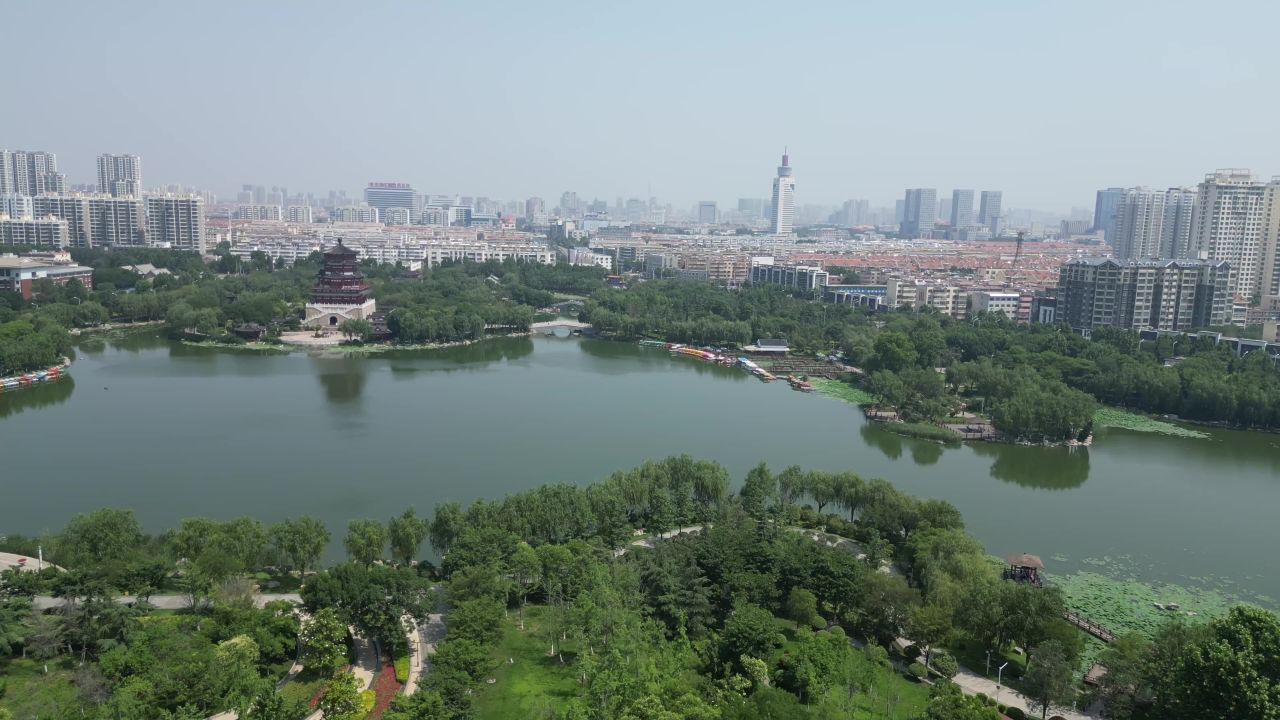 航拍山东济宁南池景区