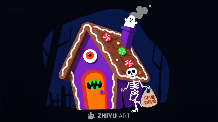 万圣节糖果屋与骷髅