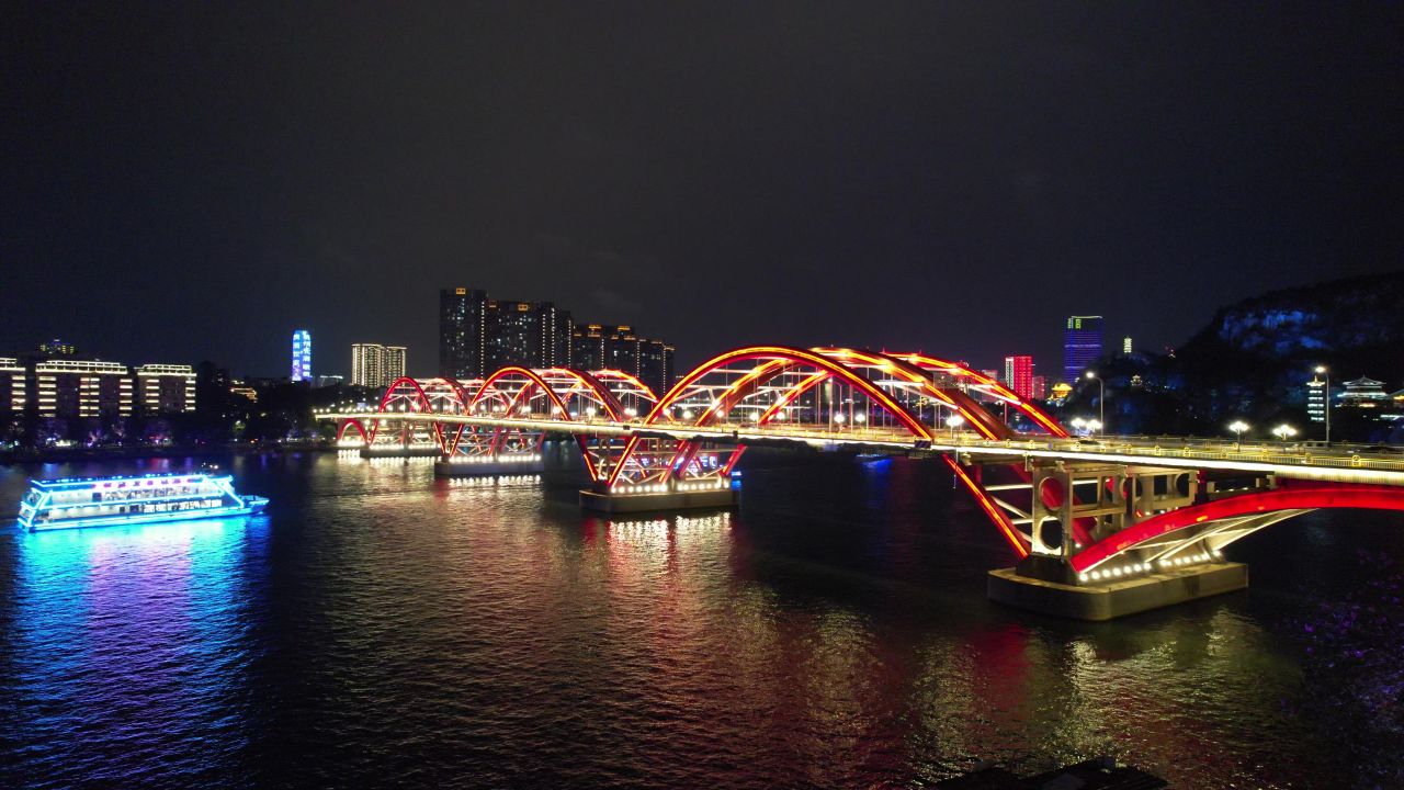 广西柳州柳江夜景文惠桥夜景灯光