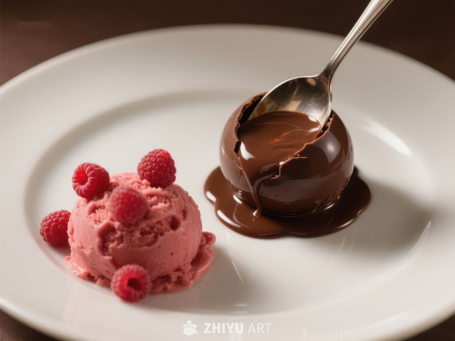 巧克力球与覆盆子冰淇淋