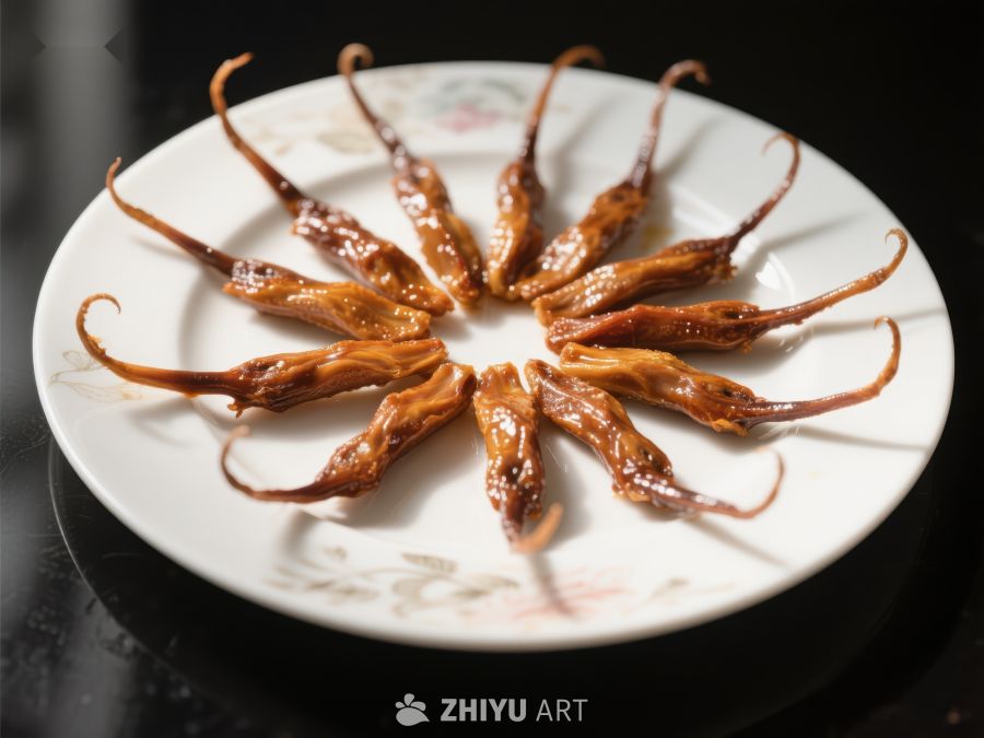 精致摆盘的卤制鸭舌