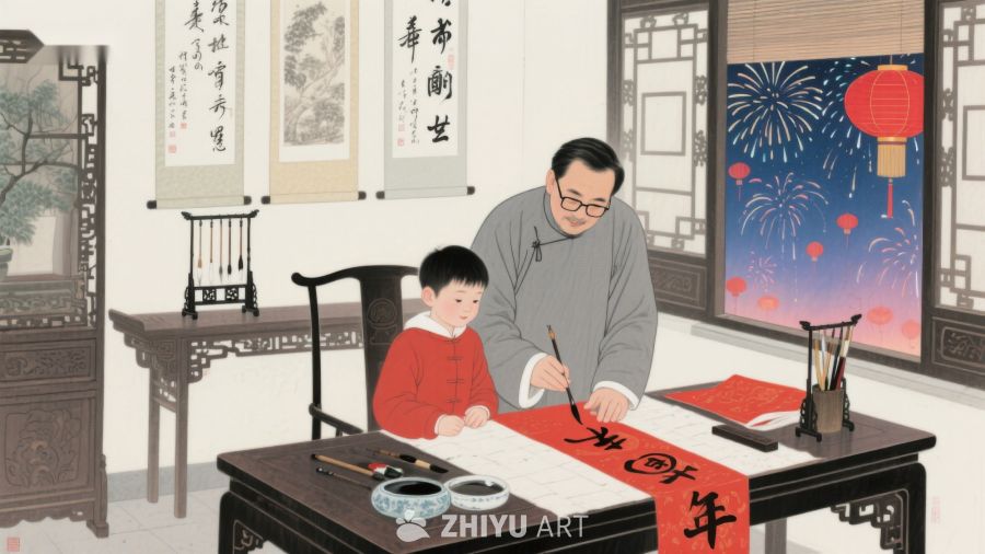 祖孙共写春联，喜迎新年 1288