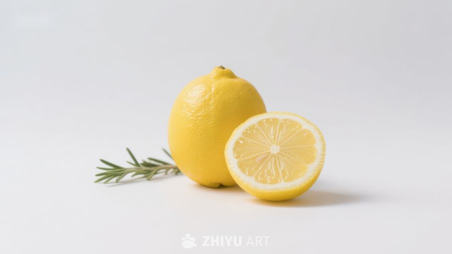 新鲜柠檬与迷迭香的静物组合