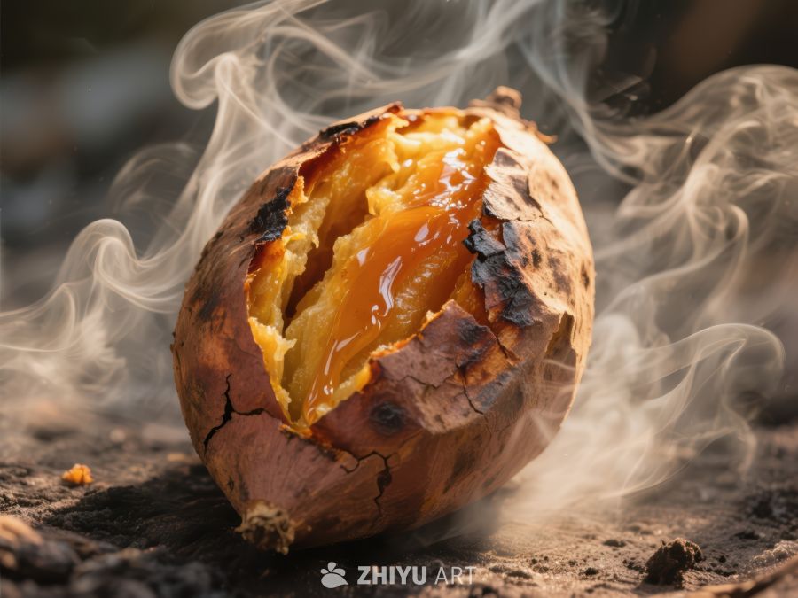 烤制甘薯，热气腾腾 594