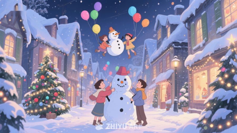 冬夜雪人与气球的欢乐时光 119
