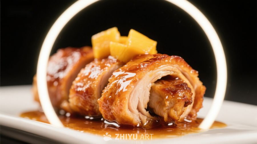 蜜汁烤肉卷配菠萝块