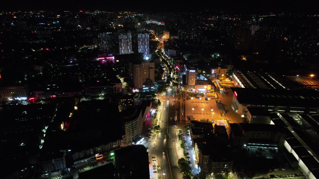 河北保定城市夜景灯光航拍
