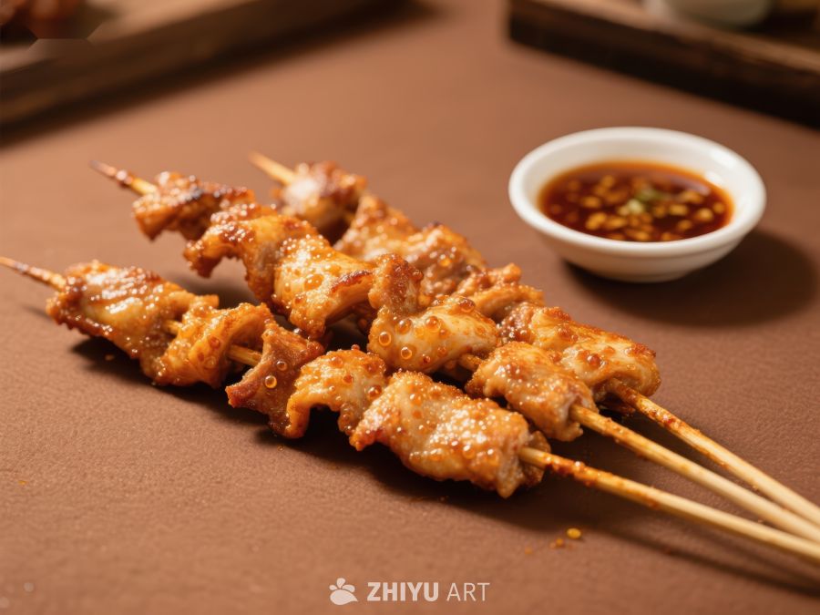 美味烤肉串配蘸酱
