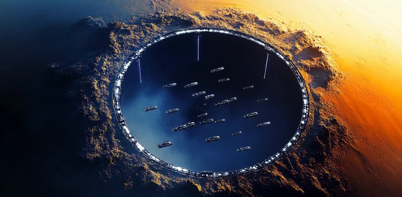 星际基地内大量飞船起飞，科幻战争爆发在即。