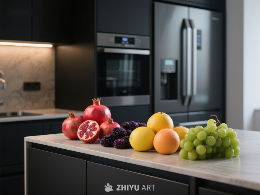现代厨房岛台上的新鲜水果 637