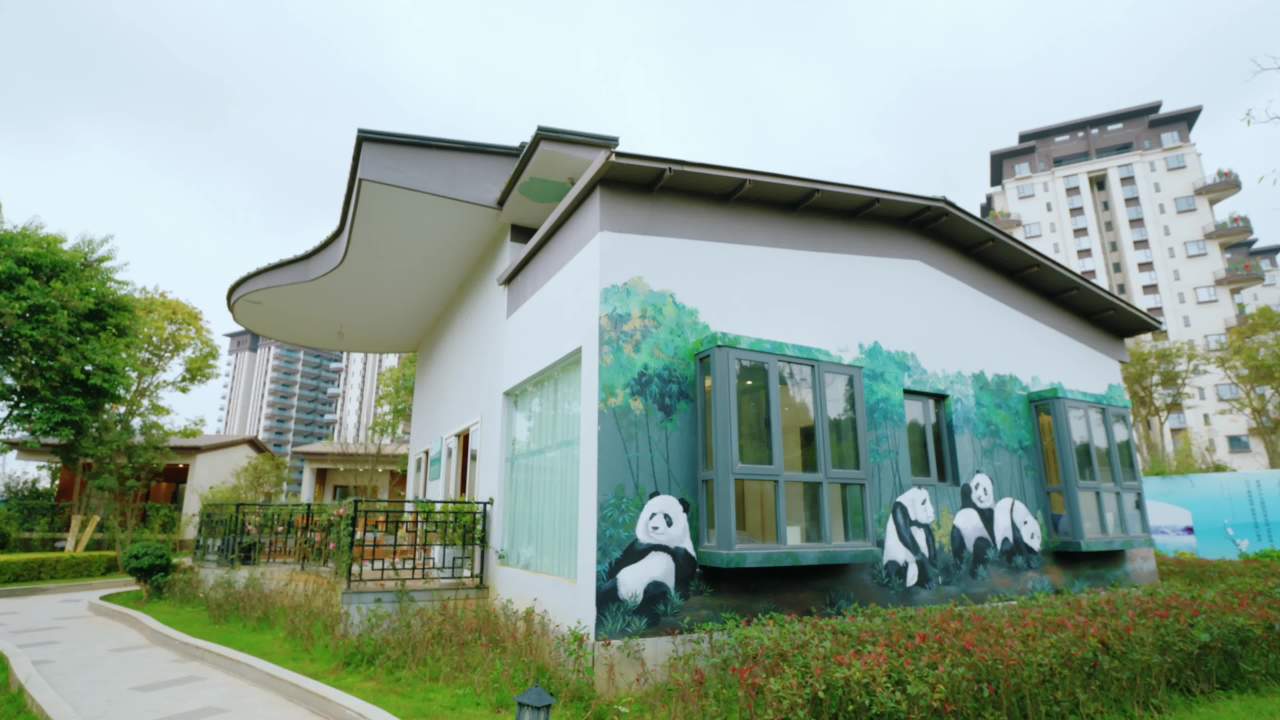 熊猫壁画的现代建筑