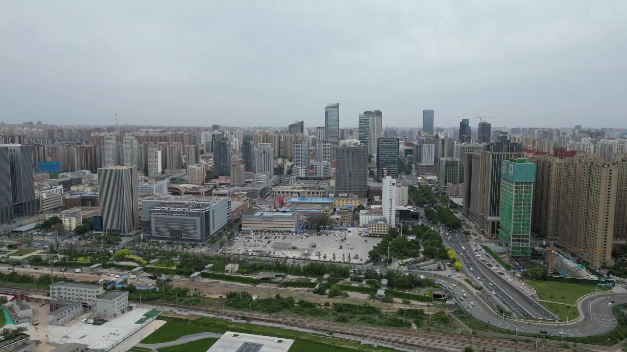航拍石家庄商圈高楼建筑