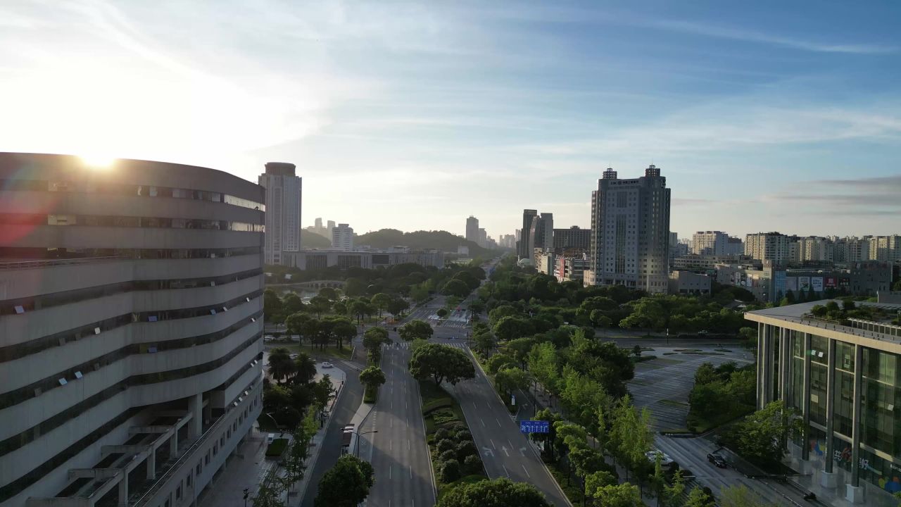 航拍台州城市风光地标建筑