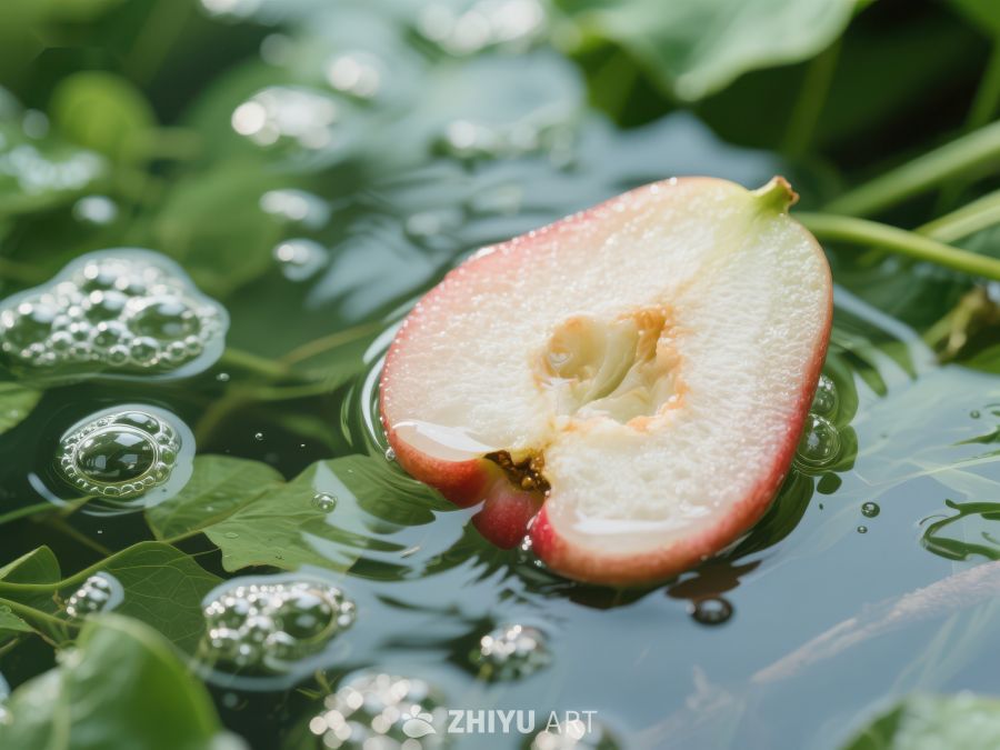 切开的果实漂浮在水面上 318