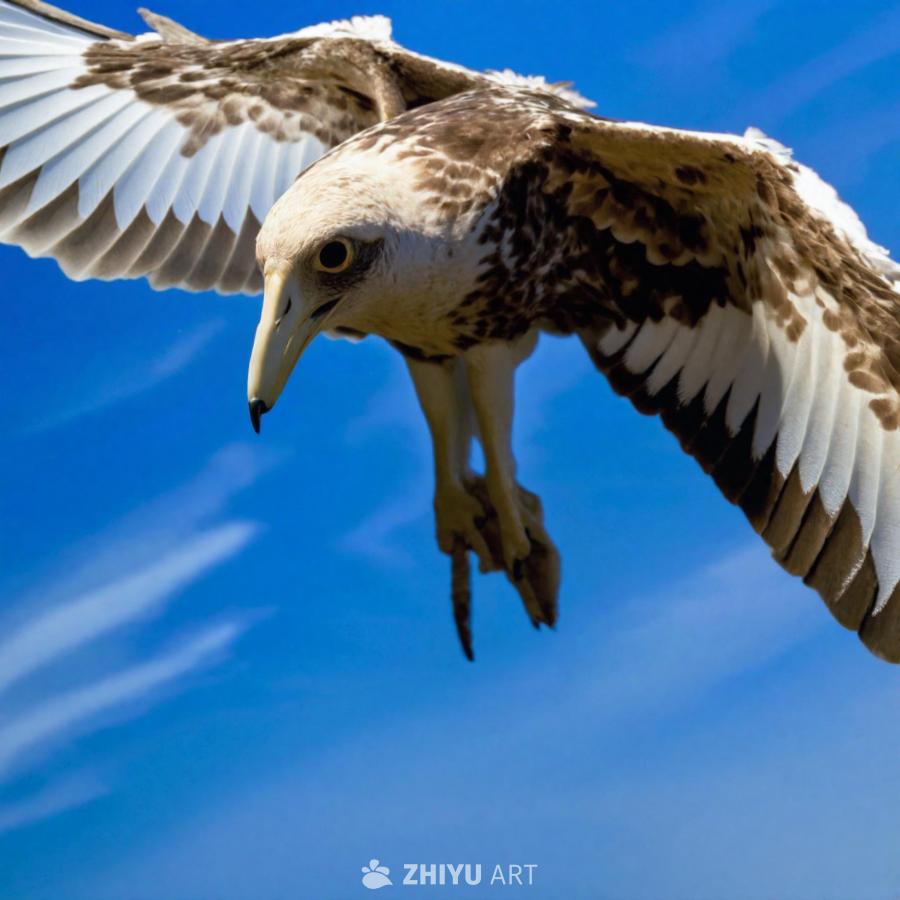 一只大型鸟类在天空中飞翔，它的翅膀几乎占据了整个画
