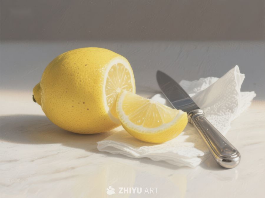柠檬切片与刀具静物图 237