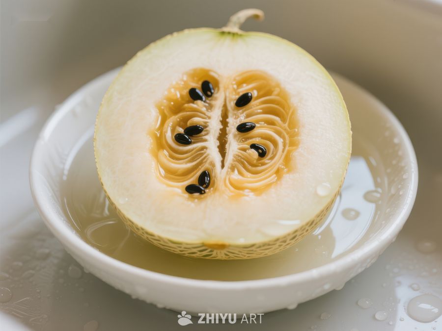 切开的甜瓜置于白色碗中 396