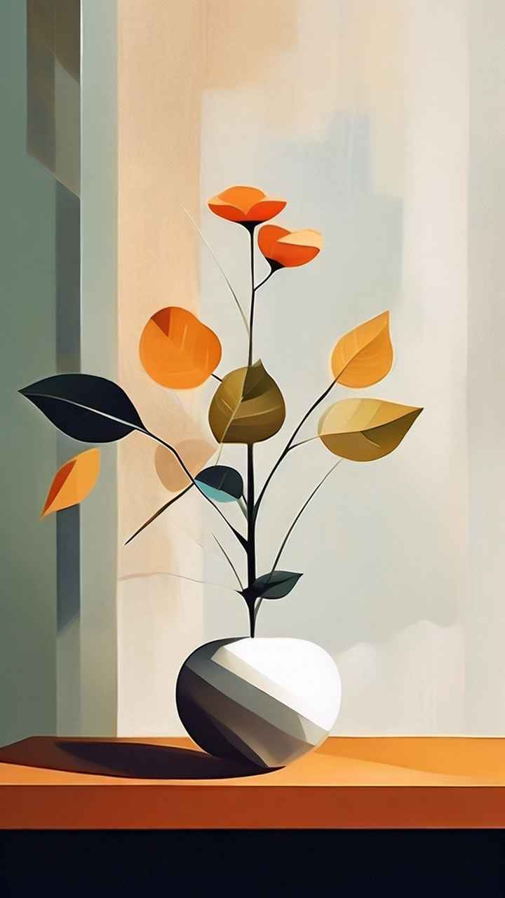 极简主义元素花朵和树枝插画