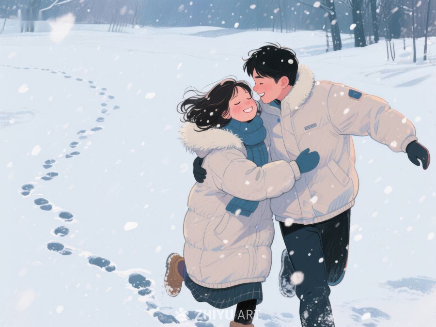 雪中漫步的温馨情侣 908