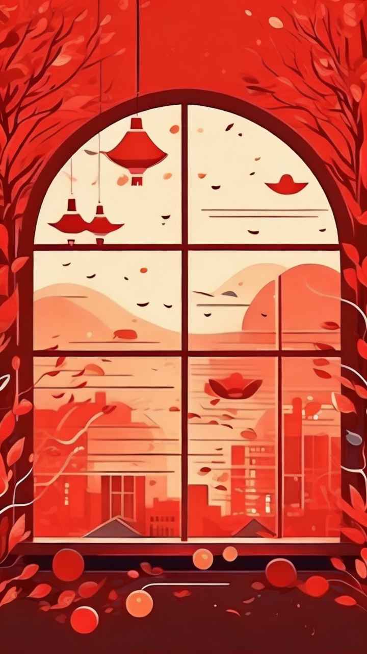 春节窗花简约插画背景 35