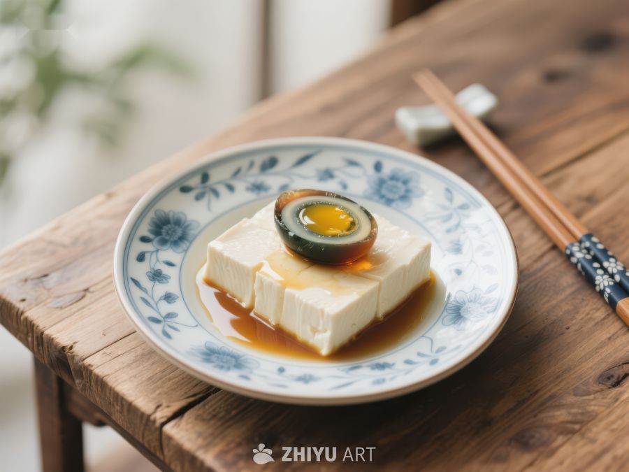 豆腐配皮蛋，传统中式美食 128