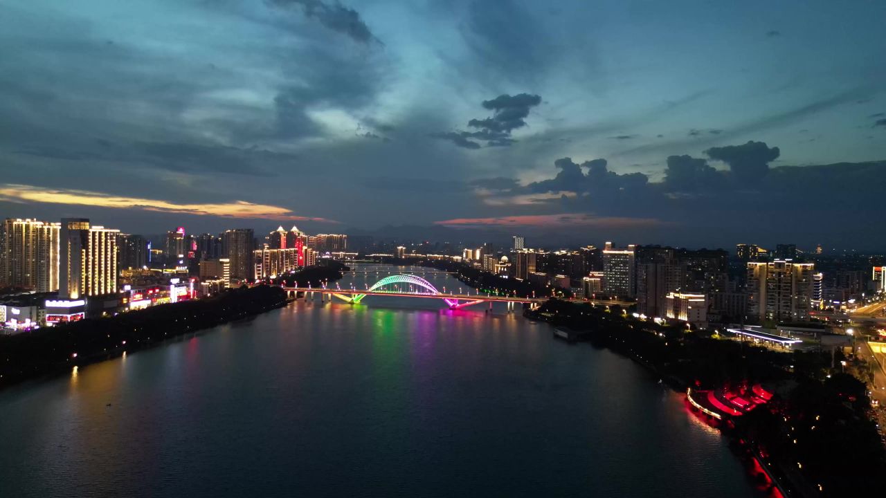 航拍江西赣州城市风光夜景