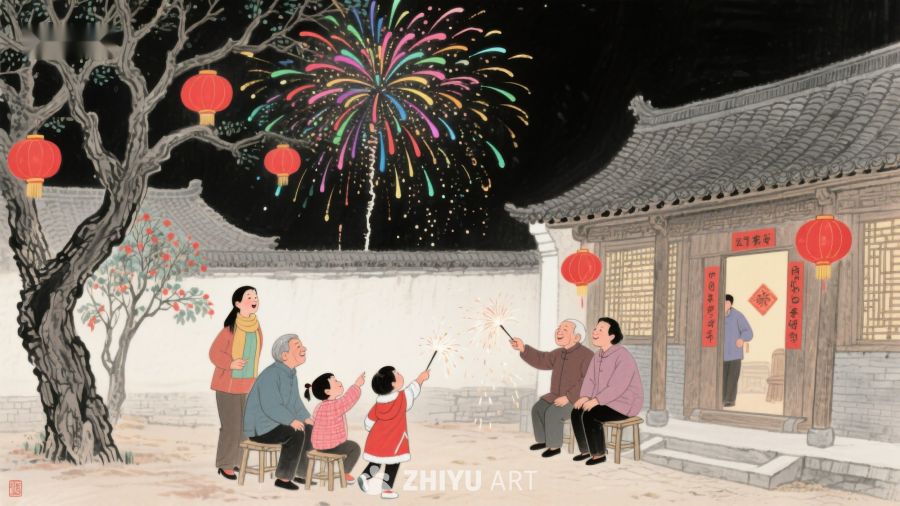 家庭欢聚，共赏烟花 461
