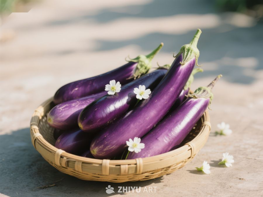 篮中紫茄配小白花 54
