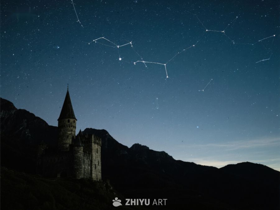 夜空下的古堡与星座 323