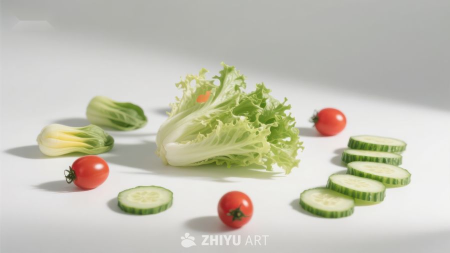 新鲜蔬菜组合：生菜、黄瓜和樱桃番茄