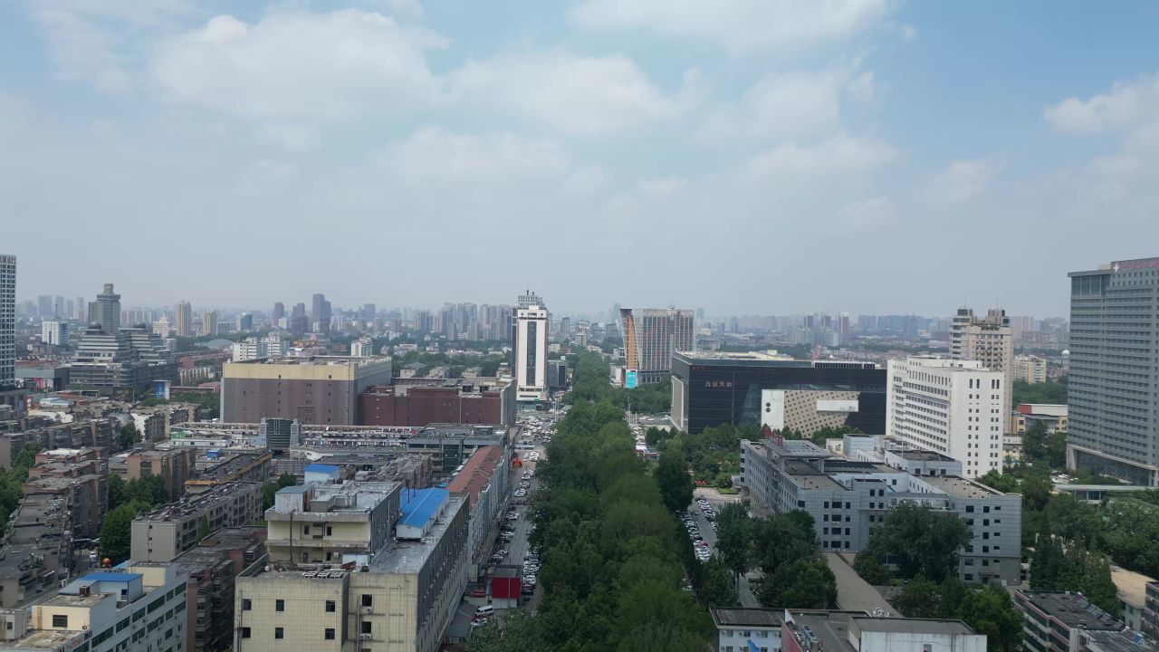 航拍山东淄博城市风光 