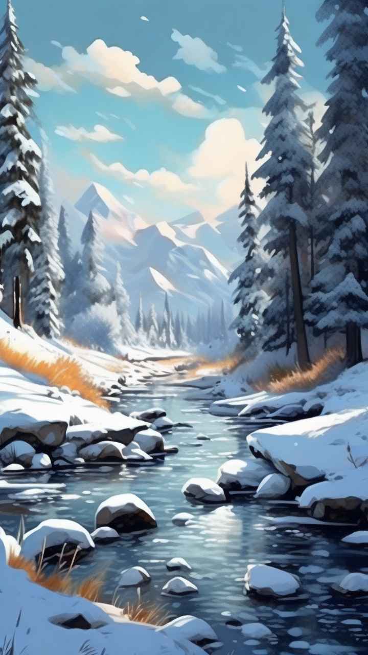 冬季背景图插画雪山雪景 95