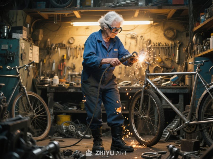 工匠焊接自行车，火花四溅 86