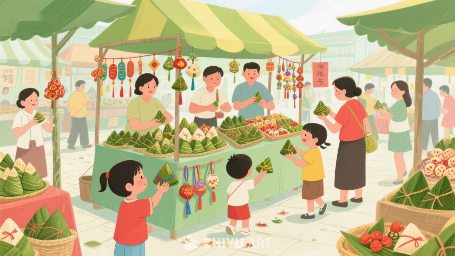 市场摊位售卖粽子，市民热闹选购 380