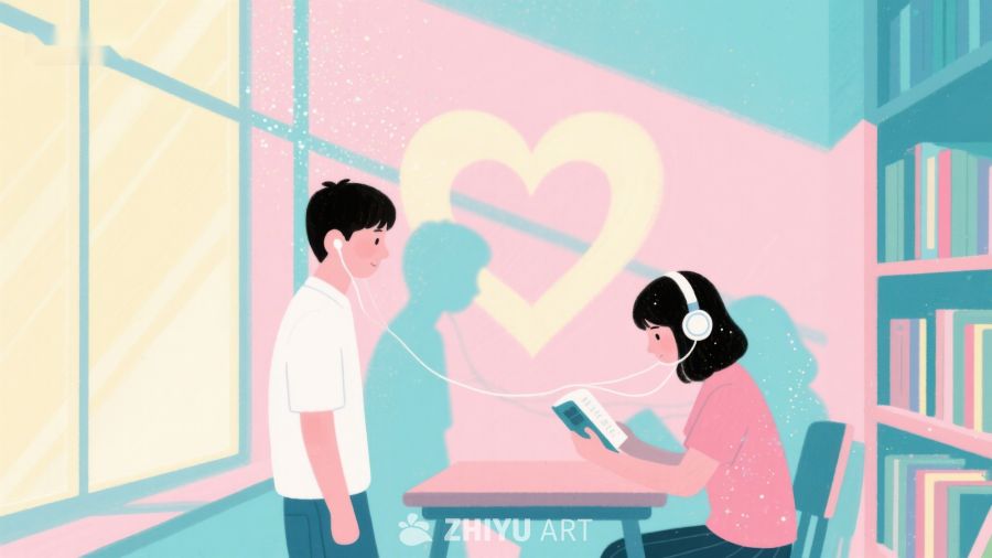 图书馆内共享耳机的两人 315