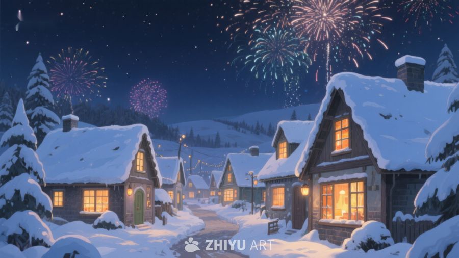 雪夜小镇烟花绽放 470