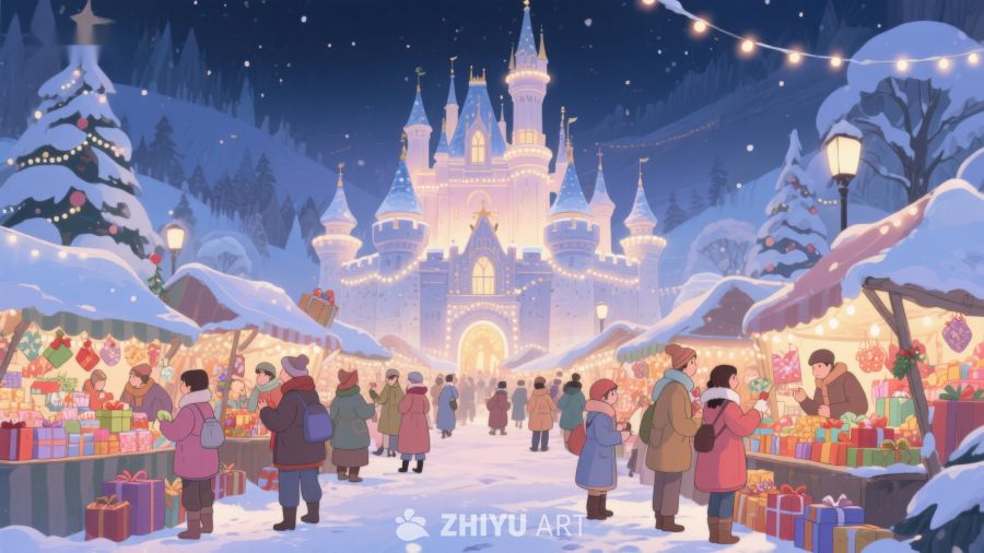 冬夜城堡前的热闹集市 29