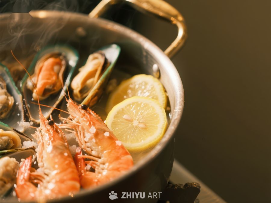 海鲜锅中的虾与贻贝 126