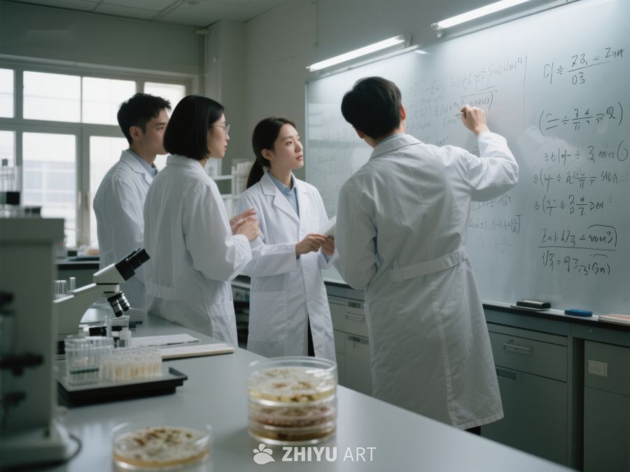实验室团队讨论科学公式 378