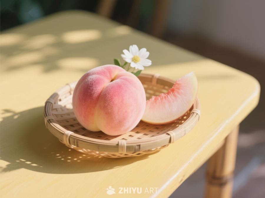 竹篮中的桃子与花朵 709