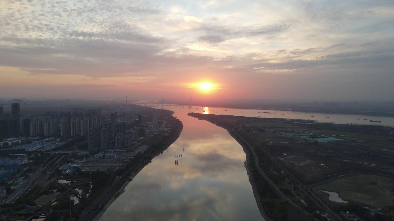 长江 日落晚霞 夕阳 航拍