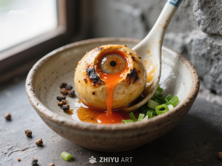 创意料理：蛋黄酱汁滴落的烤洋葱