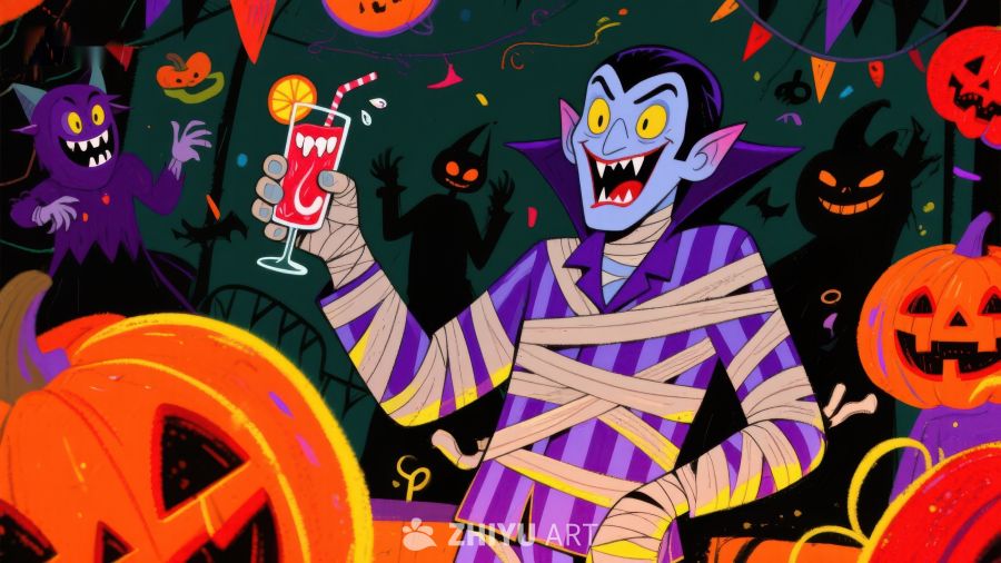 万圣节派对上的吸血鬼与木乃伊