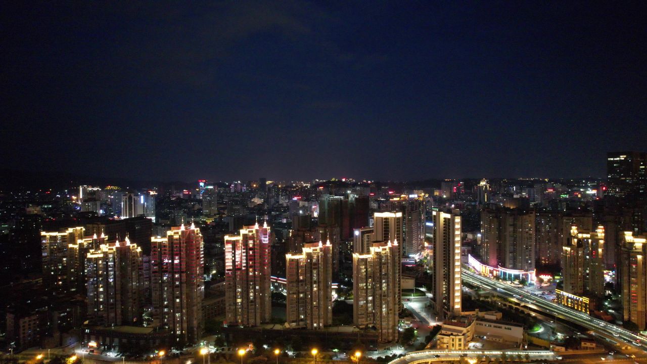 福建泉州城市夜景灯光交通航拍