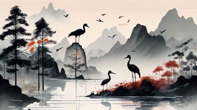 国风鹤山水风景插画 79