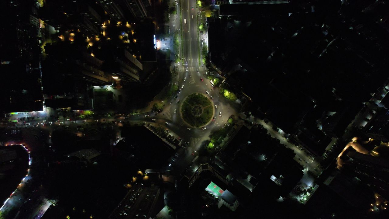 广东湛江城市夜景灯光交通航拍